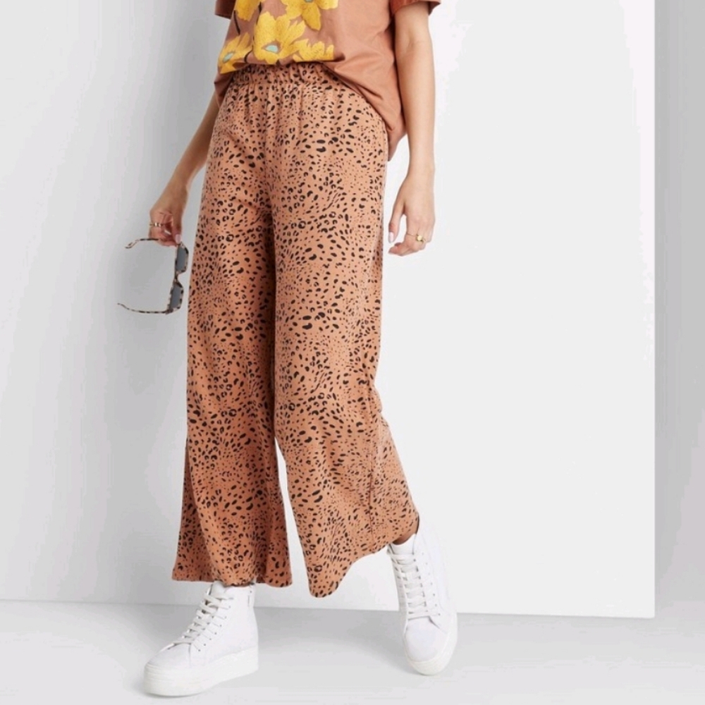 NWOT Ascot + Hart Animal print Graphic Wide Leg Pants-Brown